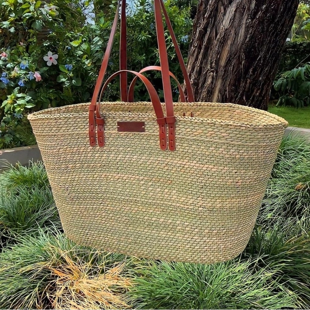 Handwoven Tote Bag with Leather Handles